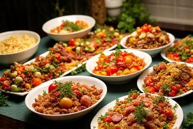 A beautifully arranged catering spread of various Italian dishes