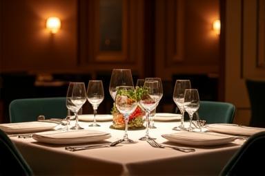 A set table in a private dining room ready for guests