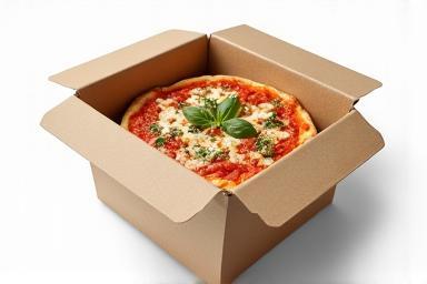 A neatly packed takeaway box with Italian food inside